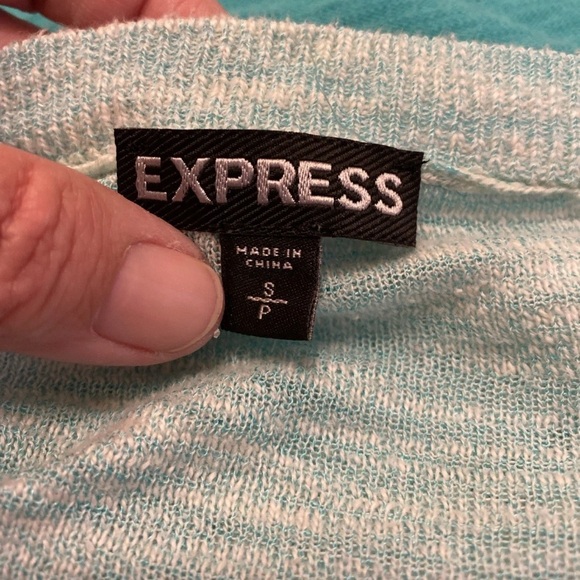 Express Mint Green, Seafoam and White Colorblock Long Sleeve Sweater - Picture 2 of 15